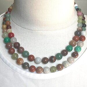 Multi Colored Natural Gemstone Beaded Double Strand Necklace 17 in Neutral Boho